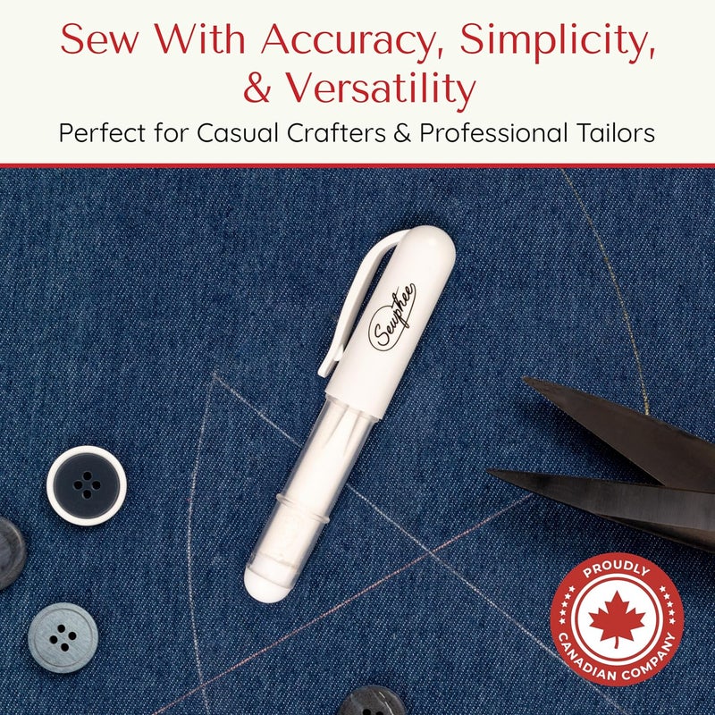 Sewphee Fabric Markers for Sewing – Ergonomic Tailors Chalk Pen with Improved Dosing Wheel for Sharp Lines - Washable Sewing Chalk Marking Pens that are Compatible with Most Fabrics - White and White 2 Pack - Image 2